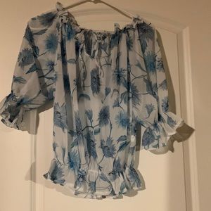 NWOT- Size small White blouse with light blue flowers.